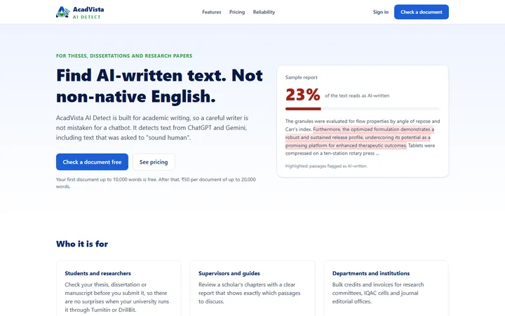 aidetect.acadvista.in homepage