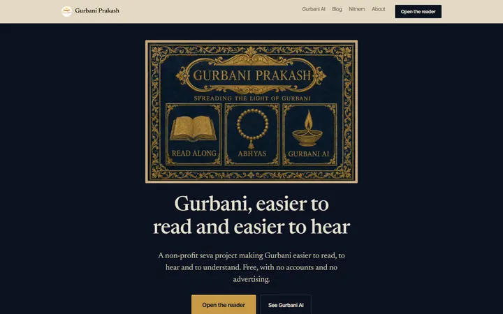 Homepage of gurbaniprakash.org, built by DivineXplore InfoTech